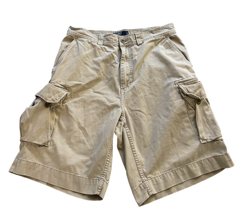 Polo Ralph Lauren Cargo Shorts Classic 67 Chino Khaki Casual Sz 34 100% Cotton